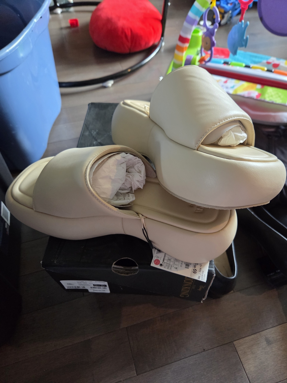 Zara Cream Platform Slide Sandals